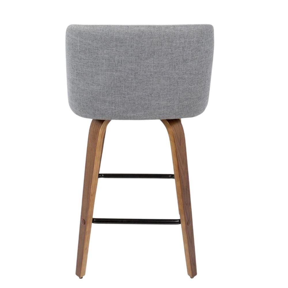 Mid-Century Modern Counter Stool in Walnut and Grey Fabric Set of 2