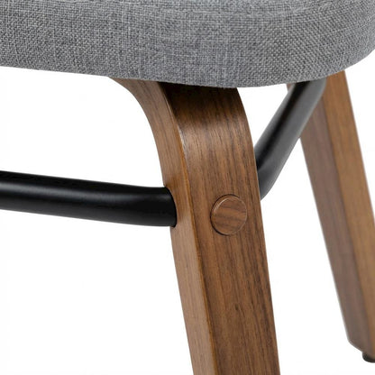Mid-Century Modern Counter Stool in Walnut and Grey Fabric Set of 2