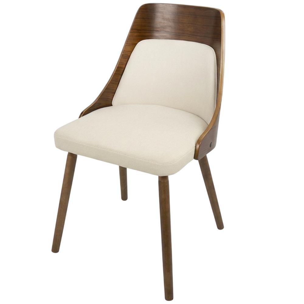 Walnut and Cream Fabric Dining Chair with Mid-Century Modern Style