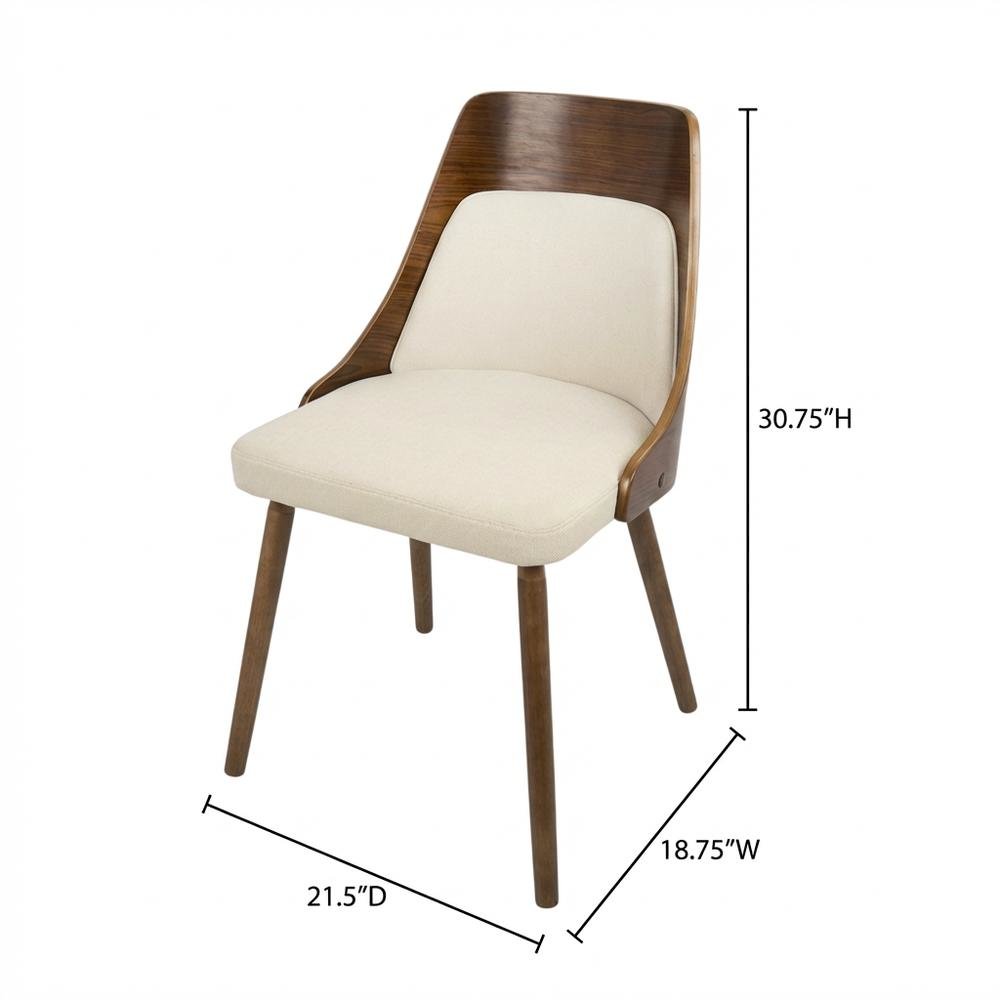Walnut and Cream Fabric Dining Chair with Mid-Century Modern Style