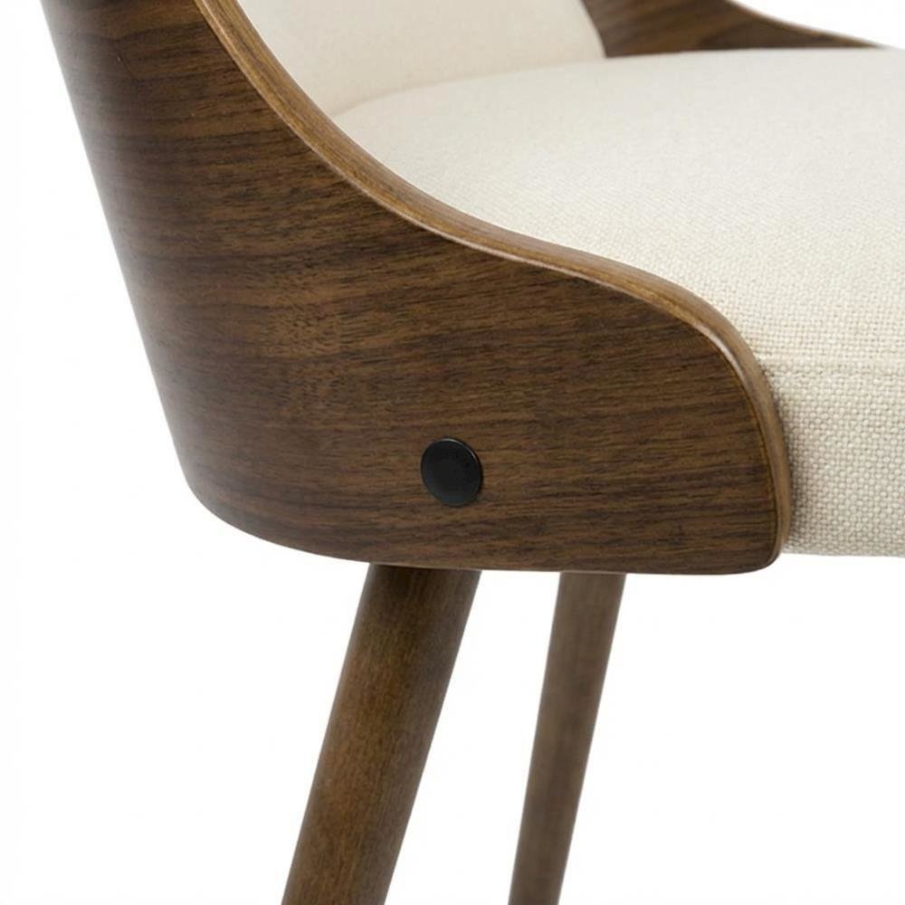 Walnut and Cream Fabric Dining Chair with Mid-Century Modern Style