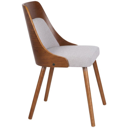 Walnut and Grey Fabric Dining Chair with Wooden Frame and Foam Padding