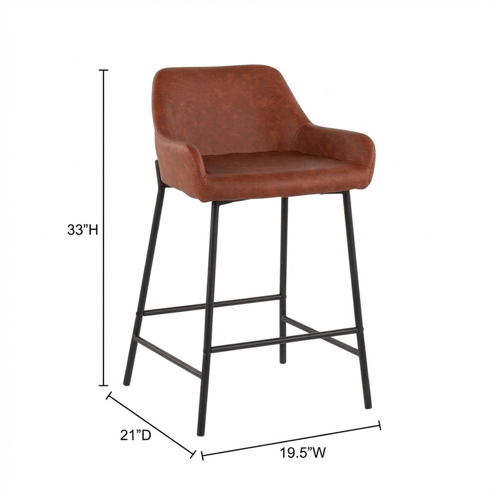 Black industrial counter stools with faux leather seats, set of 2