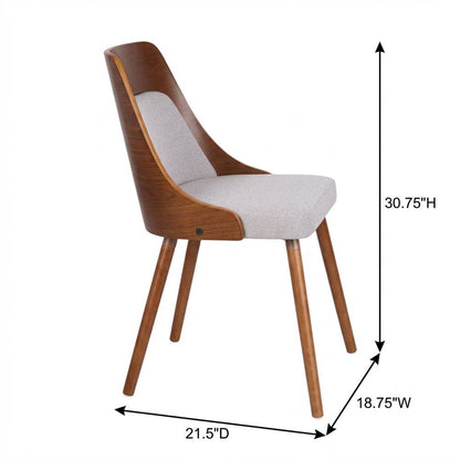 Walnut and Grey Fabric Dining Chair with Wooden Frame and Foam Padding