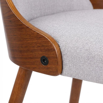 Walnut and Grey Fabric Dining Chair with Wooden Frame and Foam Padding