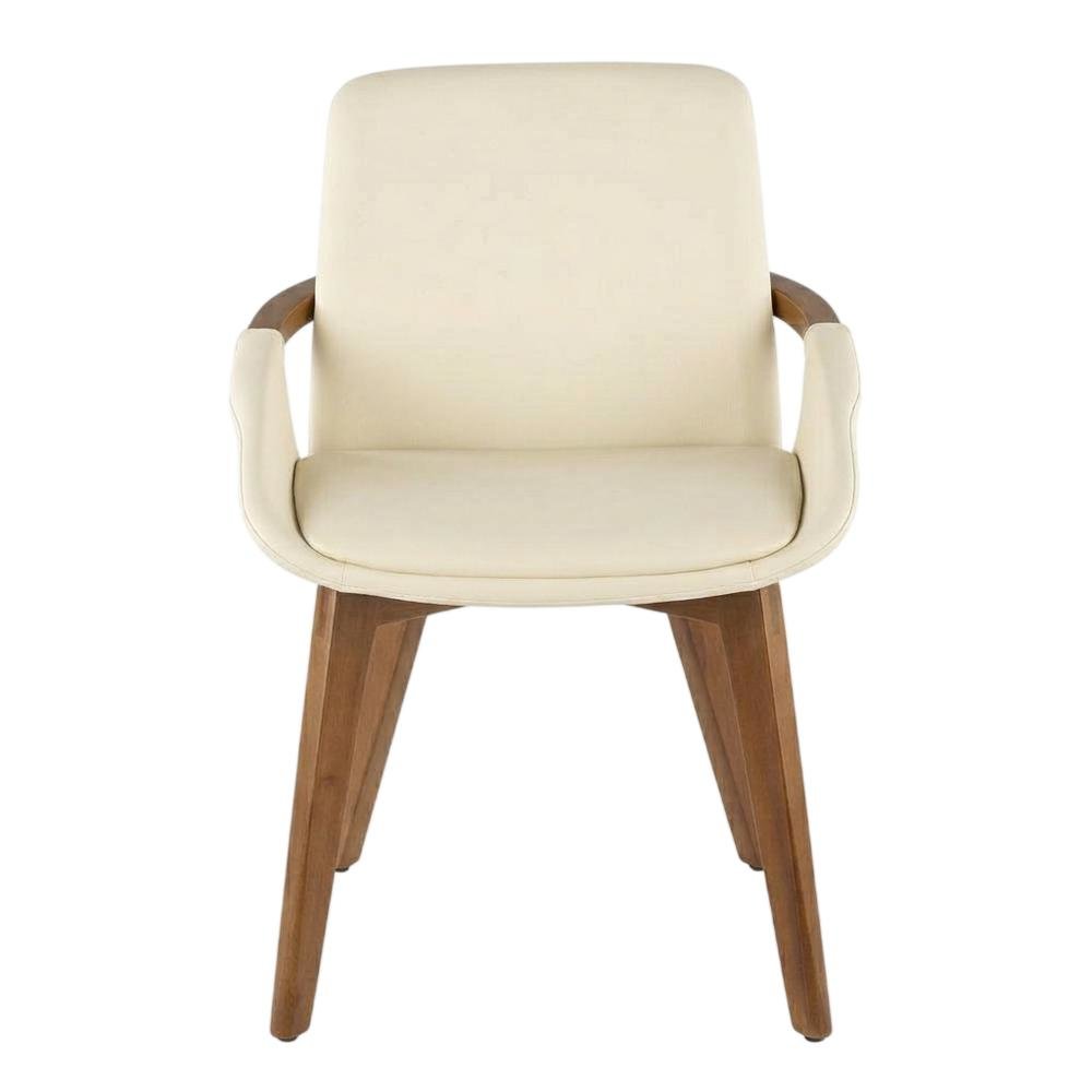 Mid-Century Dining Chair with Walnut Finish and Cream Faux Leather Upholstery