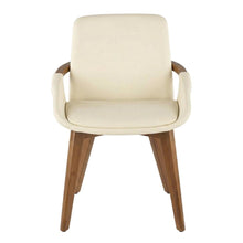 Mid-Century Dining Chair with Walnut Finish and Cream Faux Leather Upholstery