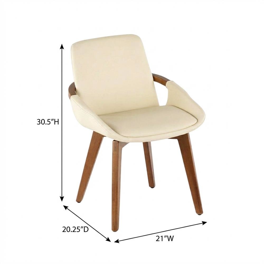 Mid-Century Dining Chair with Walnut Finish and Cream Faux Leather Upholstery