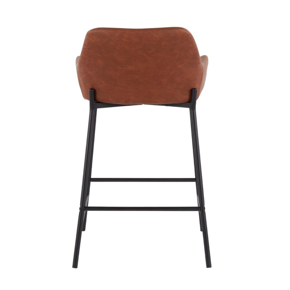Black industrial counter stools with faux leather seats, set of 2