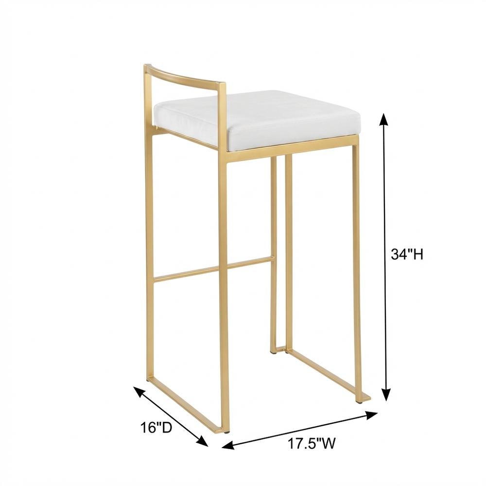 Gold stackable barstools with white velvet cushions, set of 2
