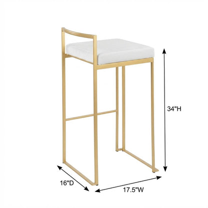Gold stackable barstools with white velvet cushions, set of 2