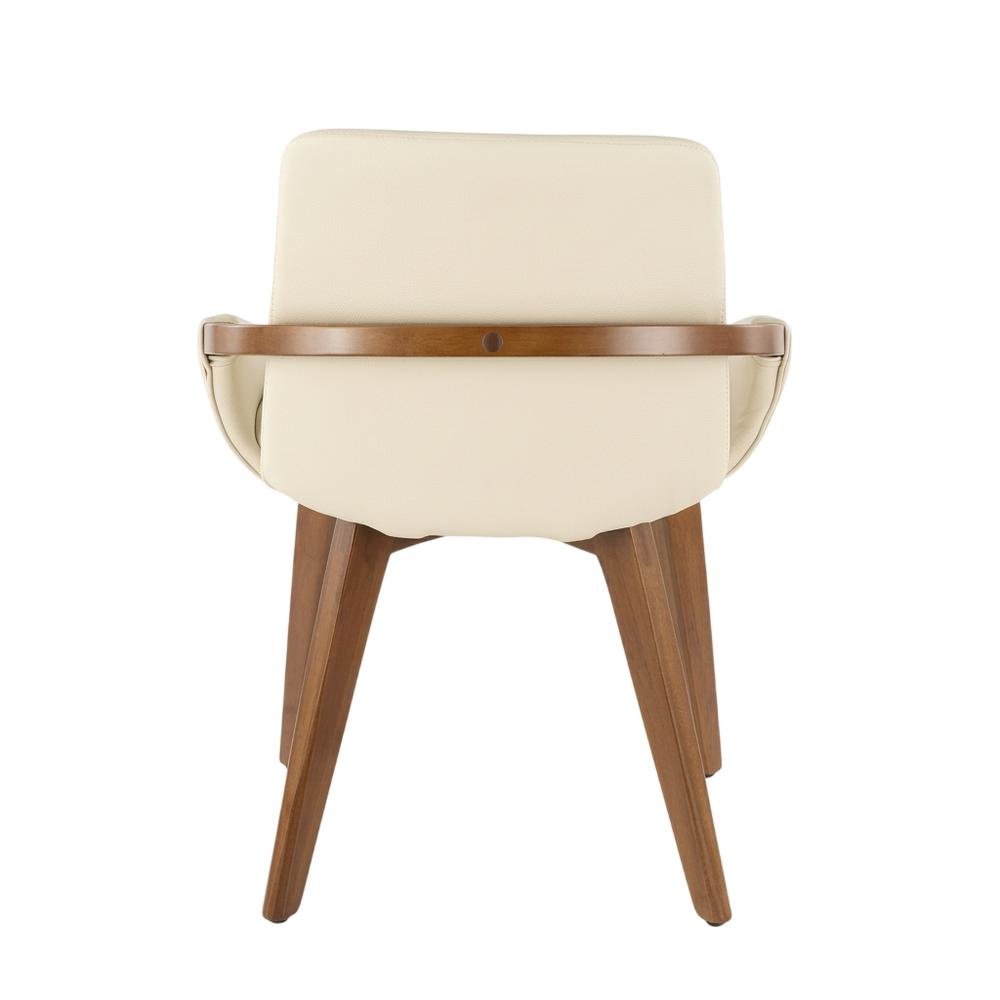 Mid-Century Dining Chair with Walnut Finish and Cream Faux Leather Upholstery