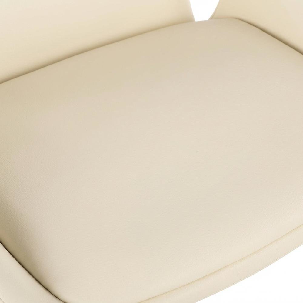 Mid-Century Dining Chair with Walnut Finish and Cream Faux Leather Upholstery