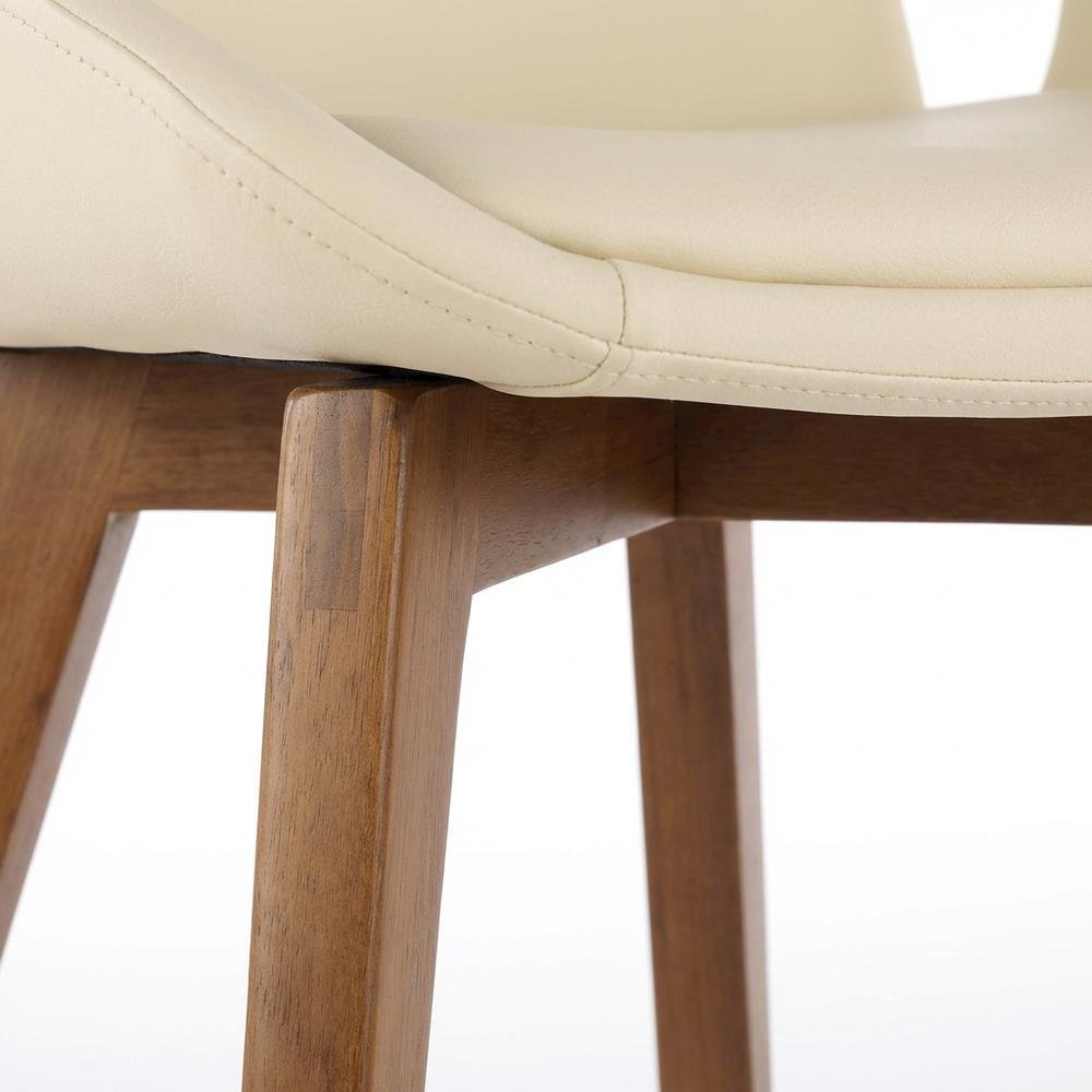 Mid-Century Dining Chair with Walnut Finish and Cream Faux Leather Upholstery
