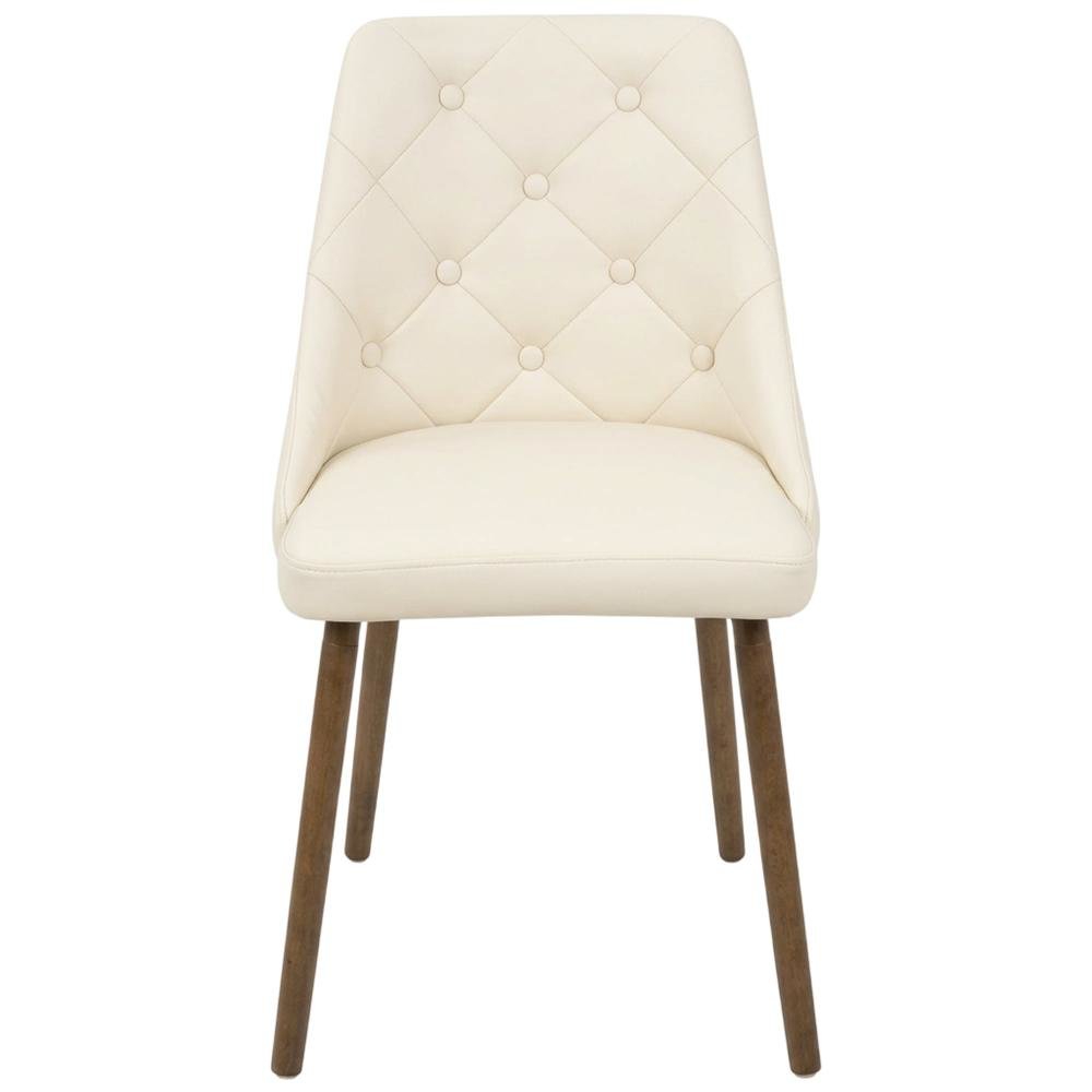 Mid-Century Modern Dining Chair with Walnut Finish, Cream Quilted Faux Leather