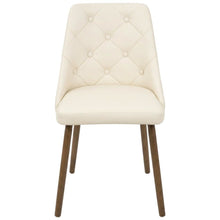 Mid-Century Modern Dining Chair with Walnut Finish, Cream Quilted Faux Leather