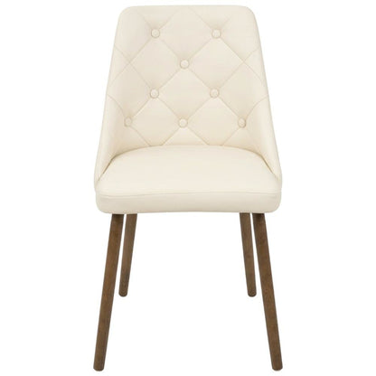 Mid-Century Modern Dining Chair with Walnut Finish, Cream Quilted Faux Leather