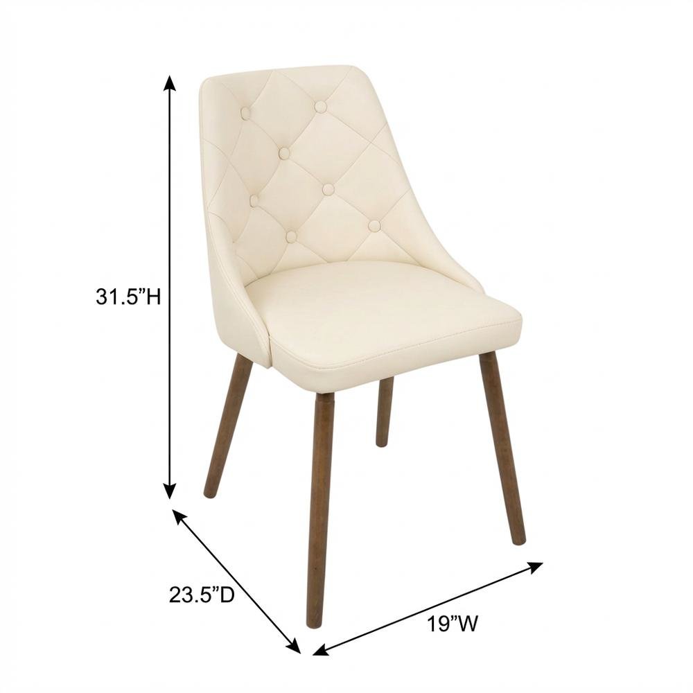 Mid-Century Modern Dining Chair with Walnut Finish, Cream Quilted Faux Leather