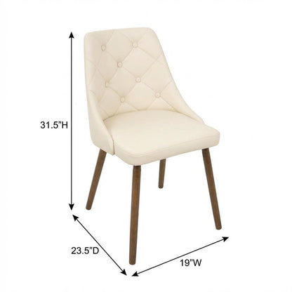 Mid-Century Modern Dining Chair with Walnut Finish, Cream Quilted Faux Leather