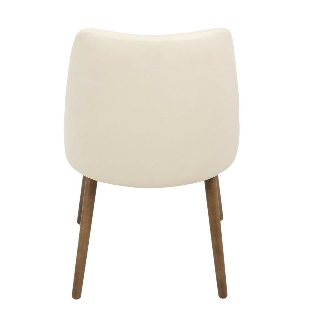 Mid-Century Modern Dining Chair with Walnut Finish, Cream Quilted Faux Leather