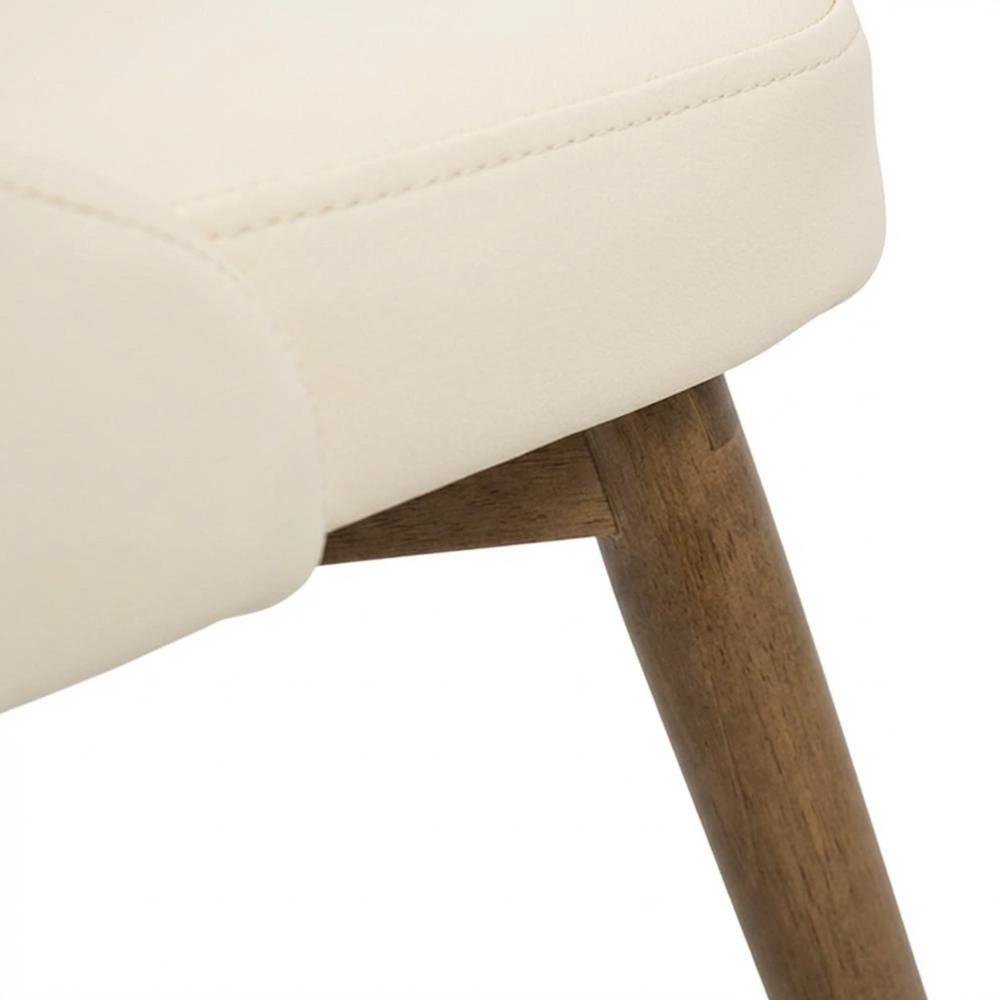Mid-Century Modern Dining Chair with Walnut Finish, Cream Quilted Faux Leather