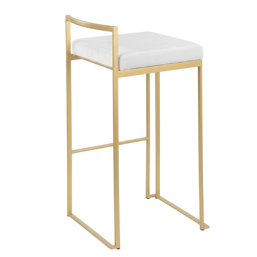 Gold stackable barstools with white velvet cushions, set of 2