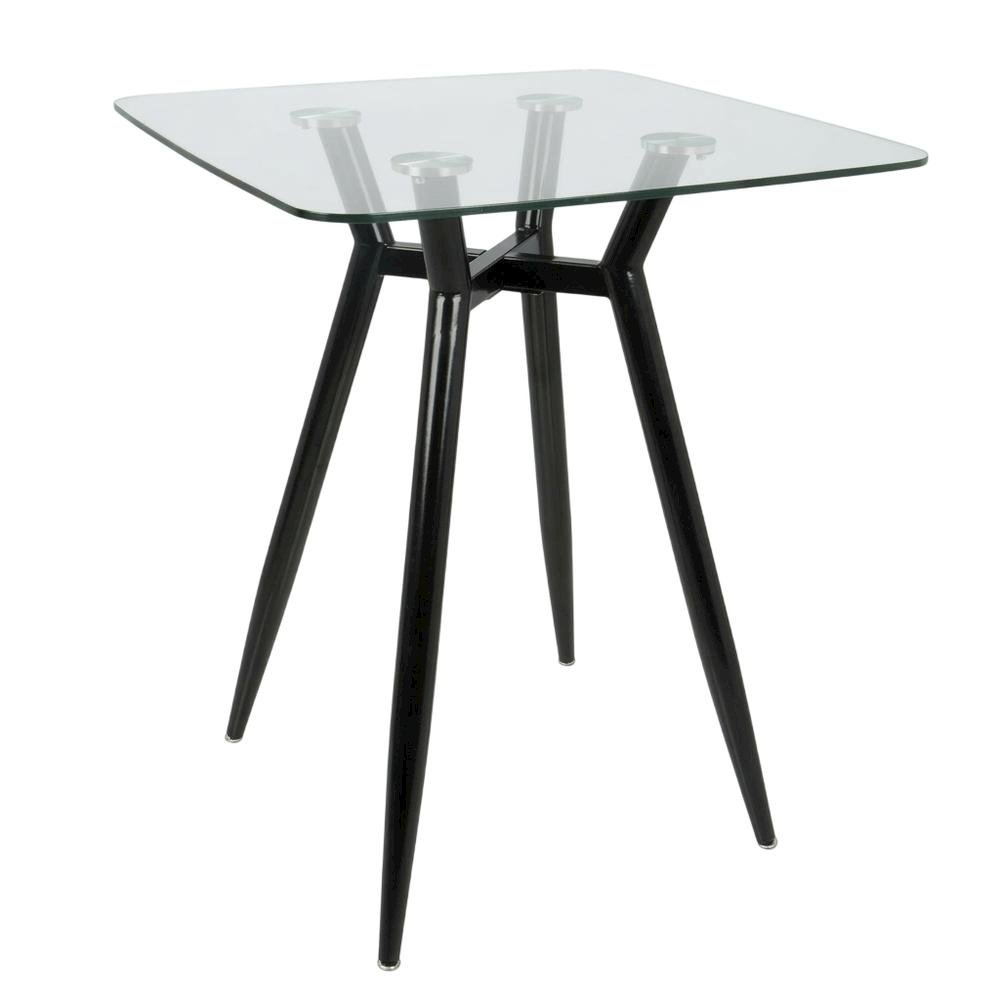 Square Modern Coffee Table with Black Metal Legs and Clear Glass Top