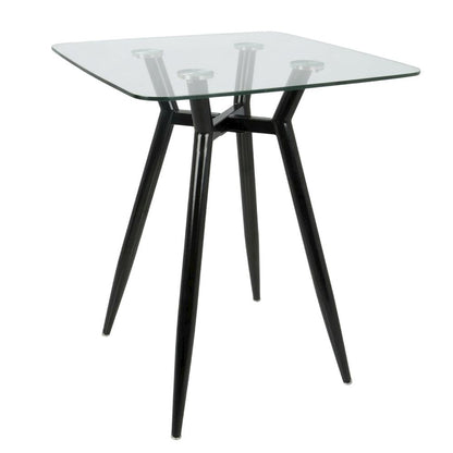 Square Modern Coffee Table with Black Metal Legs and Clear Glass Top