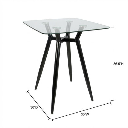 Square Modern Coffee Table with Black Metal Legs and Clear Glass Top