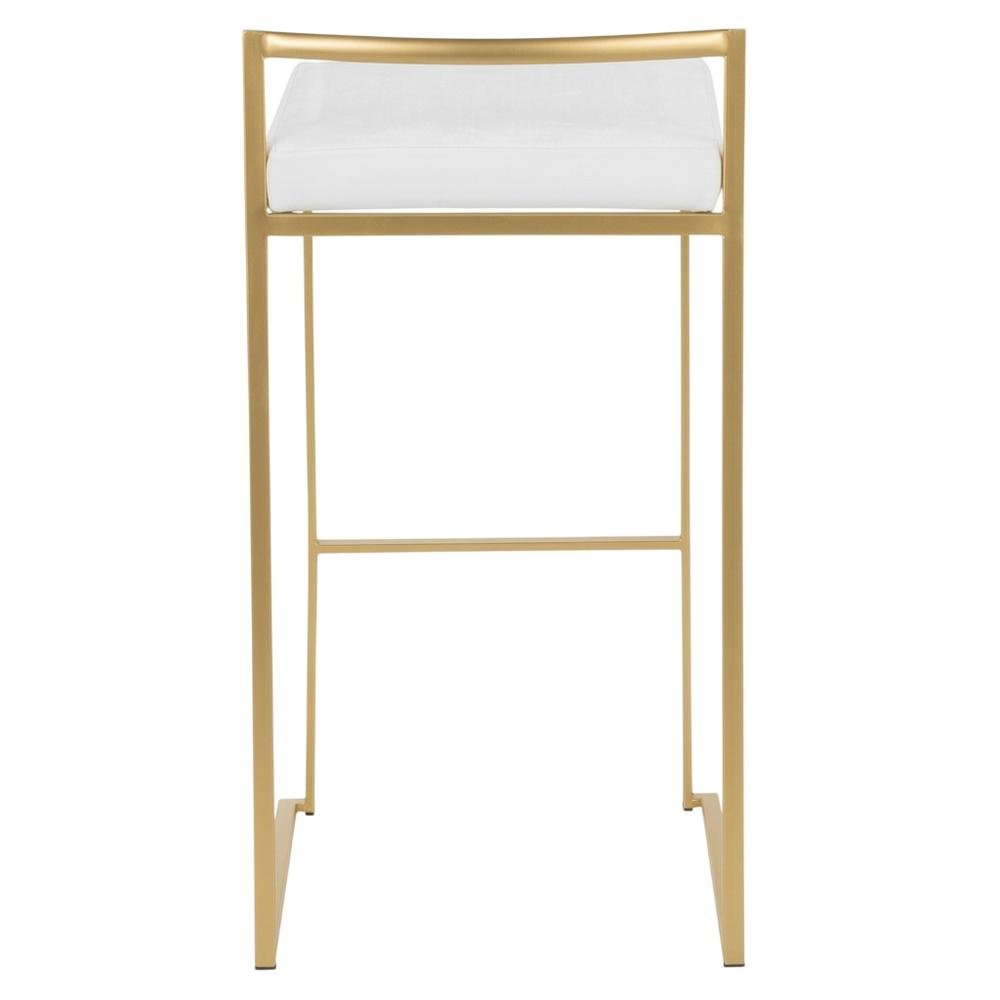 Gold stackable barstools with white velvet cushions, set of 2