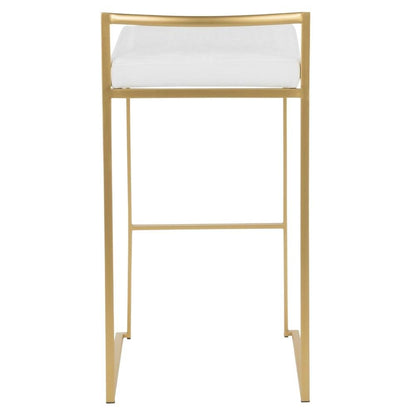 Gold stackable barstools with white velvet cushions, set of 2