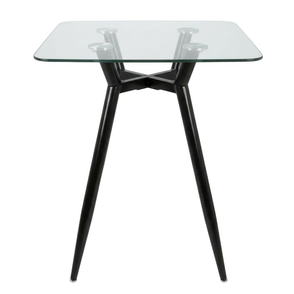 Square Modern Coffee Table with Black Metal Legs and Clear Glass Top