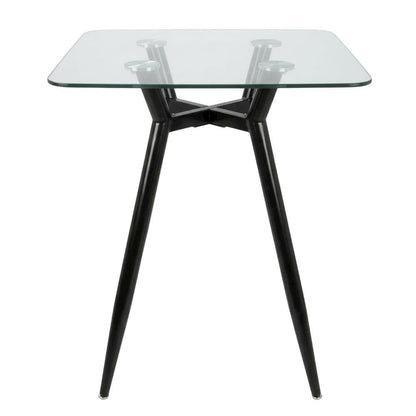 Square Modern Coffee Table with Black Metal Legs and Clear Glass Top