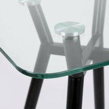 Square Modern Coffee Table with Black Metal Legs and Clear Glass Top