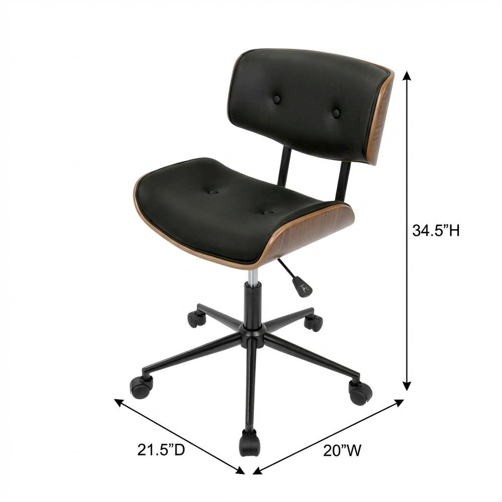 Mid-Century Modern Adjustable Office Chair with Walnut Finish and Black Accents