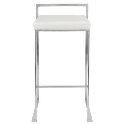 Contemporary White Faux Leather Stackable Barstools with Metal Frame, Set of 2
