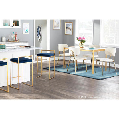 Gold Metal, Cream Velvet Bouton Chair - Set of 2