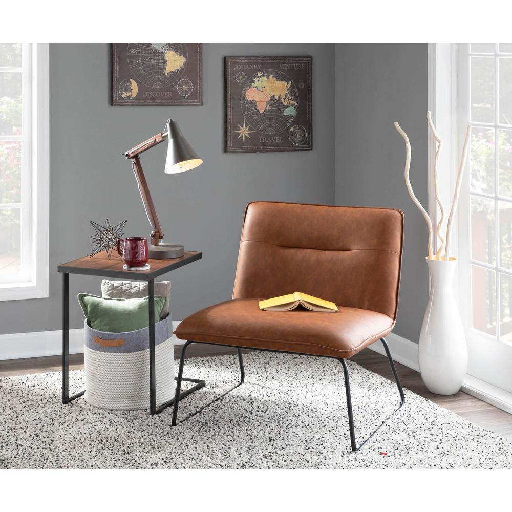 Casper Industrial Accent Chair in Black Metal and Camel Faux Leather
