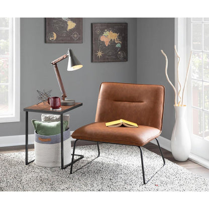 Casper Industrial Accent Chair in Black Metal and Camel Faux Leather