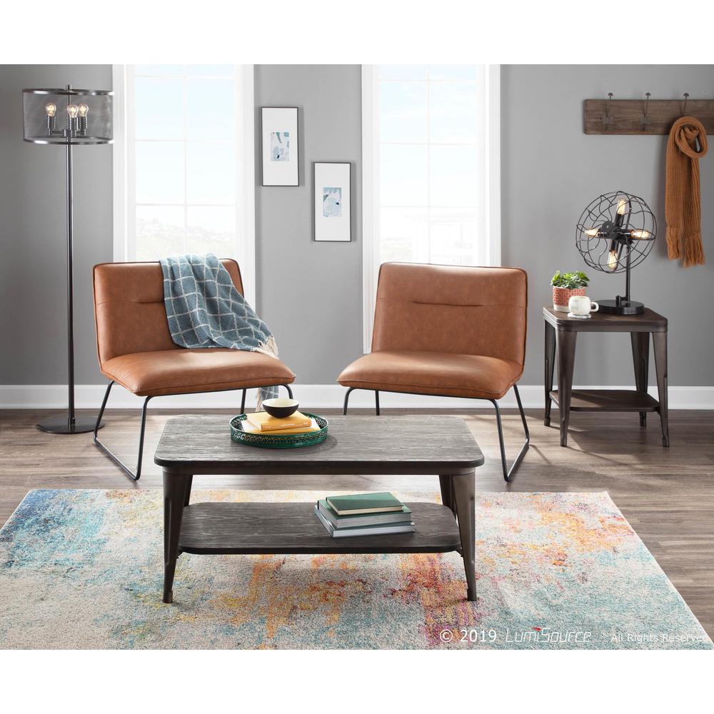 Casper Industrial Accent Chair in Black Metal and Camel Faux Leather