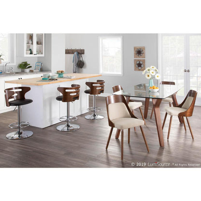 Folia Mid-Century Modern Dining Table in Walnut Wood with Clear Tempered Glass
