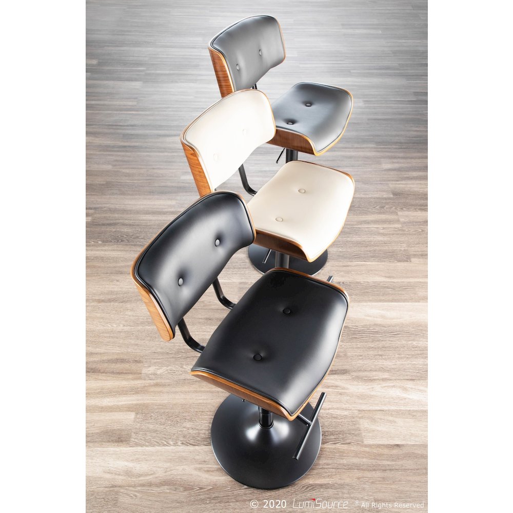 Black Metal, Walnut Wood, Grey PU Lombardi Adjustable Barstool - Set of 2