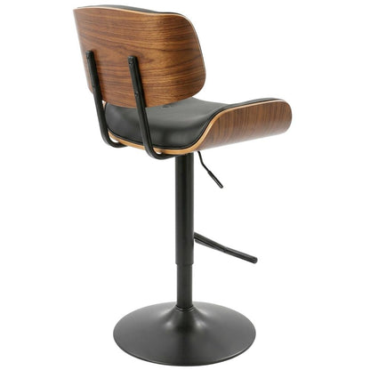 Mid-Century Modern Adjustable Barstool in Walnut with Black Faux Leather