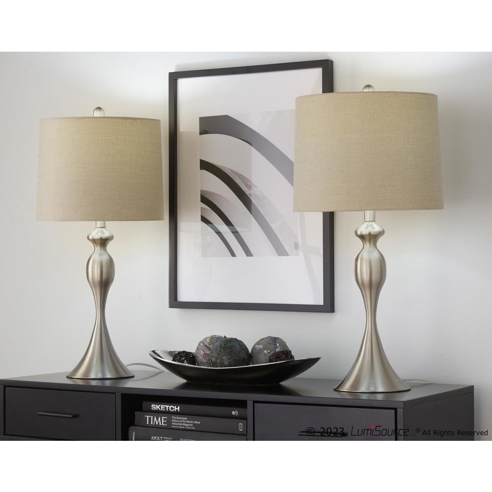 Brushed Nickel, Light Grey Linen Ashland 27" Metal Table Lamp - Set of 2