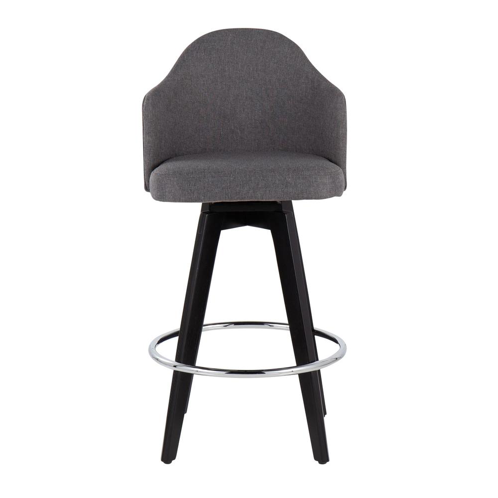 Black Wood, Chrome, Grey Fabric Ahoy 26" Counter Stool - Set of 2