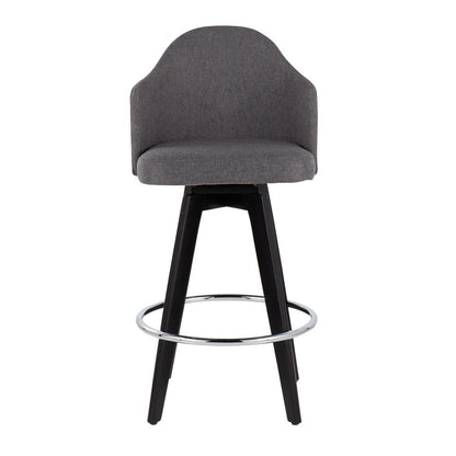 Black Wood, Chrome, Grey Fabric Ahoy 26" Counter Stool - Set of 2