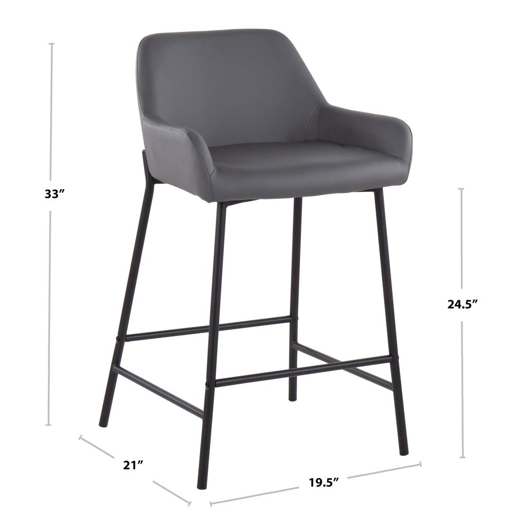 Black Metal, Grey PU Daniella Fixed-Height Counter Stool - Set of 2