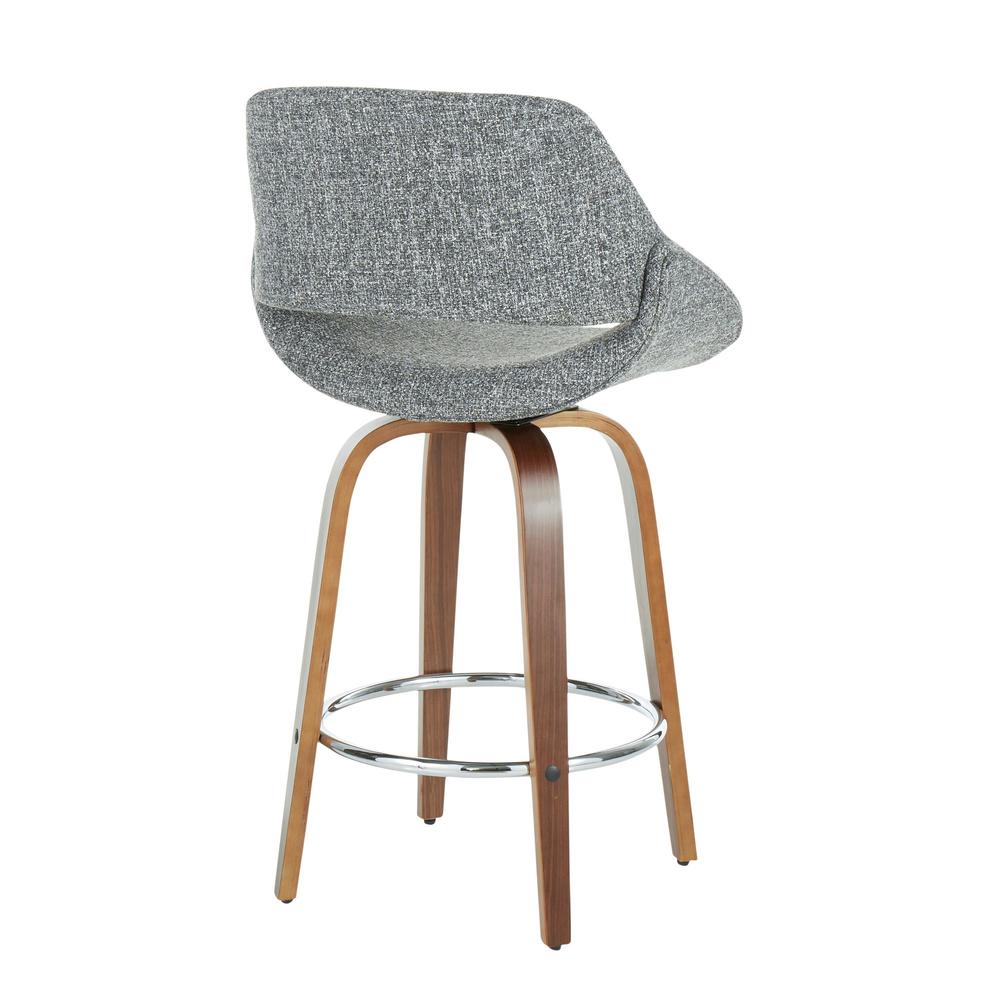 Fabrico Mid-Century Modern Counter Stool in Walnut and Grey Noise Fabric - Set of 2