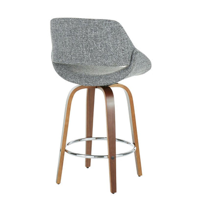 Fabrico Mid-Century Modern Counter Stool in Walnut and Grey Noise Fabric - Set of 2