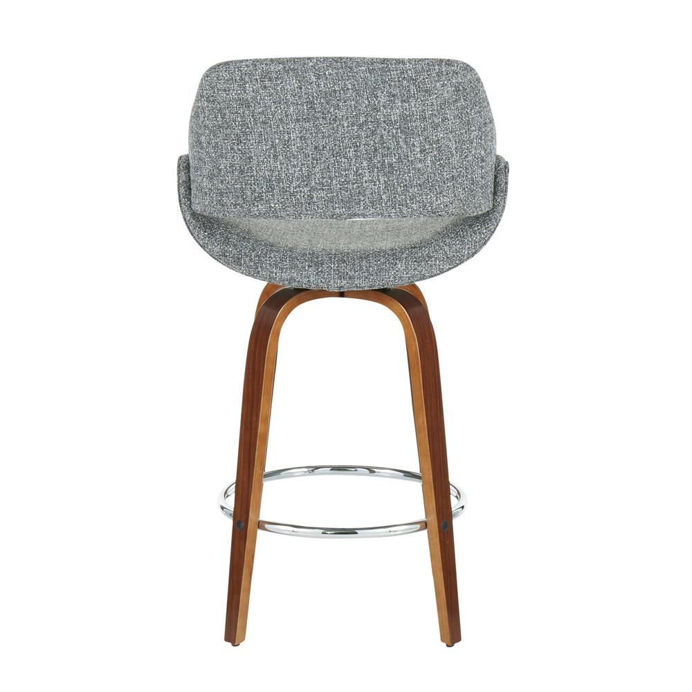 Fabrico Mid-Century Modern Counter Stool in Walnut and Grey Noise Fabric - Set of 2